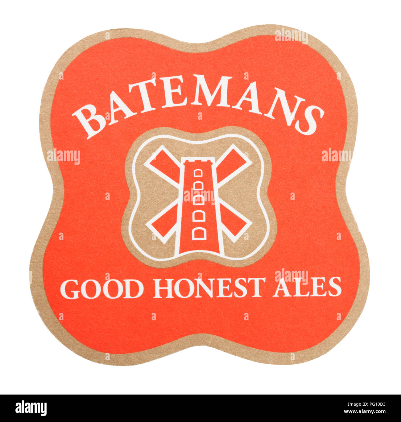 LONDON, UK - 22. AUGUST 2018: Batemans guten ehrlichen ales Papier Bier beermat Coaster auf weißem Hintergrund. Stockfoto