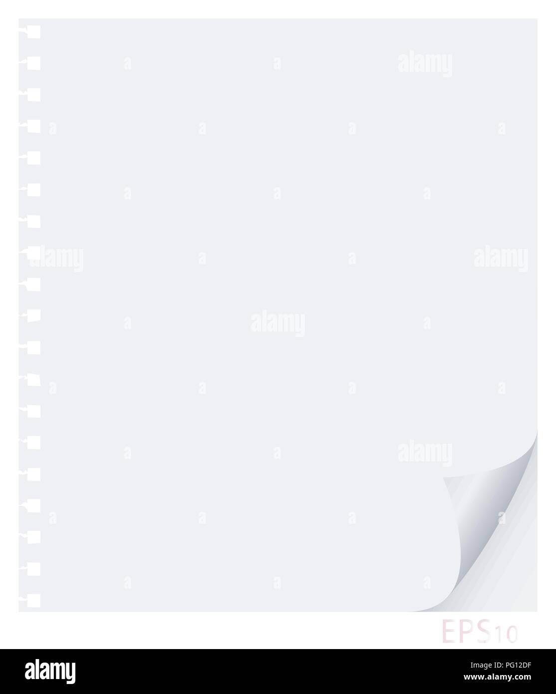 Vector Abbildung: ein Blatt Papier aus einem Notebook mit Bohrungen von der Feder und curl Stock Vektor