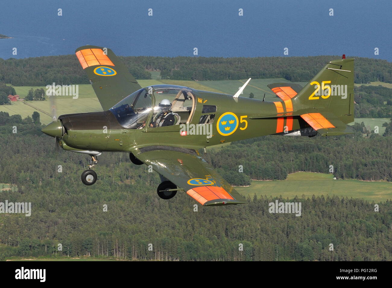 SK-61 SCOTTISH AVIATION BULLDOG DER SCHWEDISCHEN LUFTWAFFE historischen Flug. Stockfoto