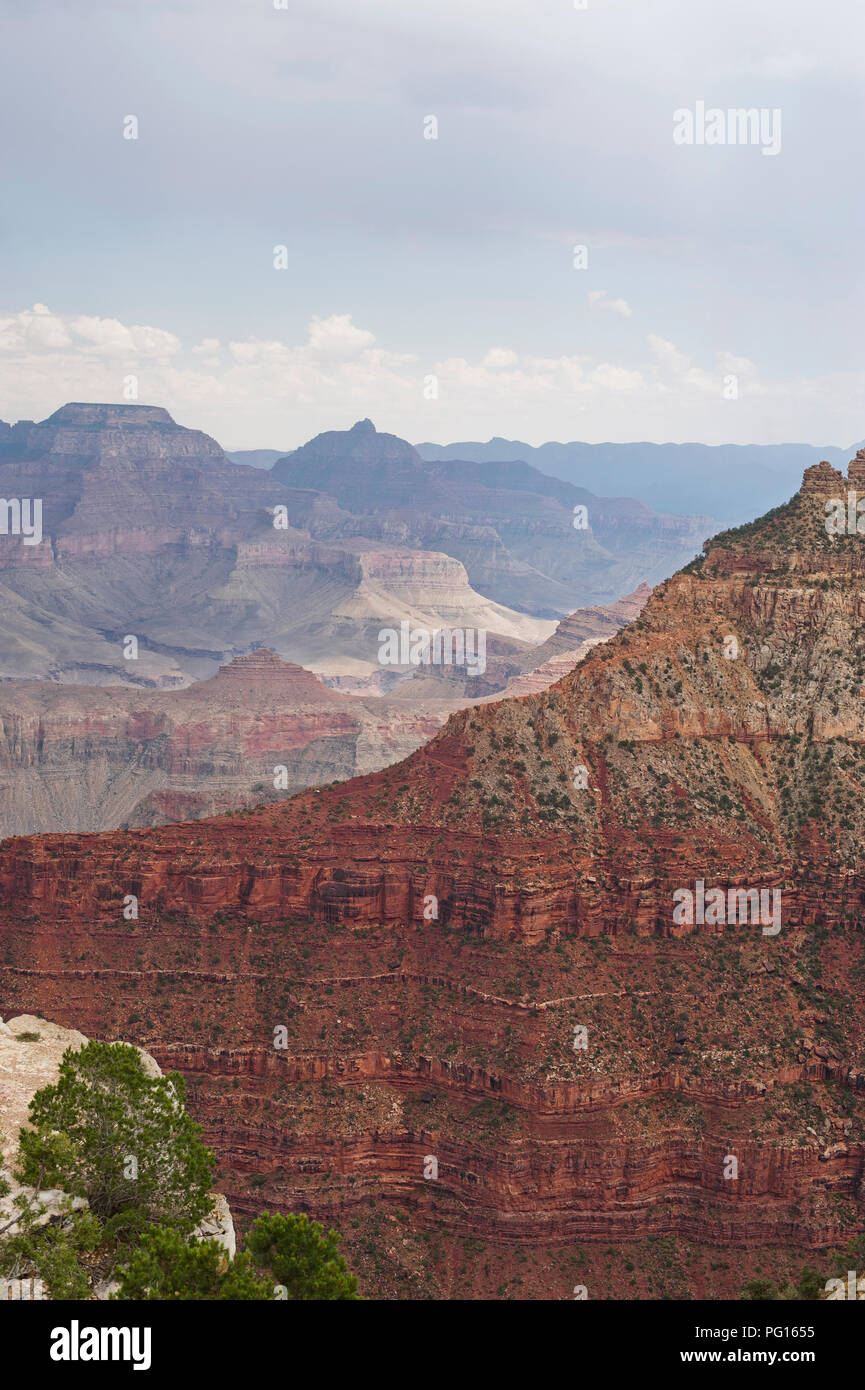 Rote Farbtöne und grauem Himmel am Grand Canyon Stockfoto