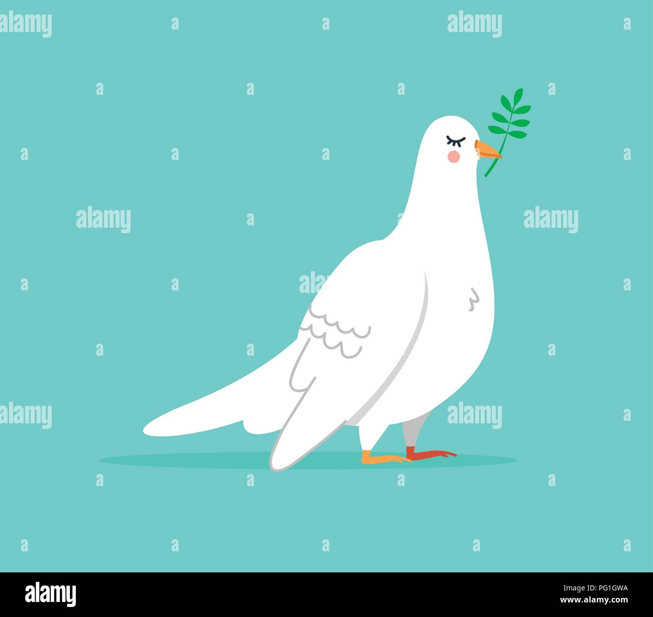 Isolierte weiße Taube Illustration, niedlichen Vogel Tier in der Hand gezeichneten Stil für Frieden und Glück. EPS 10 Vektor. Stock Vektor