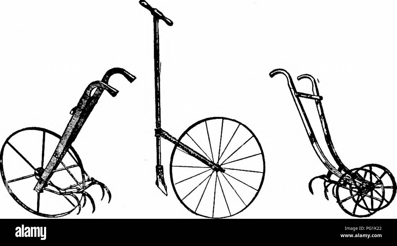 . Handbuch der Gartenarbeit; ein praktischer Leitfaden für die Herstellung der Anlage und den Anbau von Blumen, Obst und Gemüse für zu Hause. Im Garten arbeiten. 89. Spike - Zahn und Zahn Grubber. Für noch kleinere Bereiche, in denen die Pferde nicht verwendet und welche noch zu groß für 100 Bodenbearbeitung durch Hacken. 90. Gute Art von Rad-hoe. 91. Ein Schaufelrad-hoe. 92. Doppel Rad-Hacke in die Zeile nützlich. und Rechen, verschiedene Arten von Rad - Hacken kann verwendet werden. Diese Geräte sind jetzt in großer Vielfalt der Muster, auf. Bitte beachten Sie, dass diese Bilder aus gescannten extrahiert werden Stockfoto