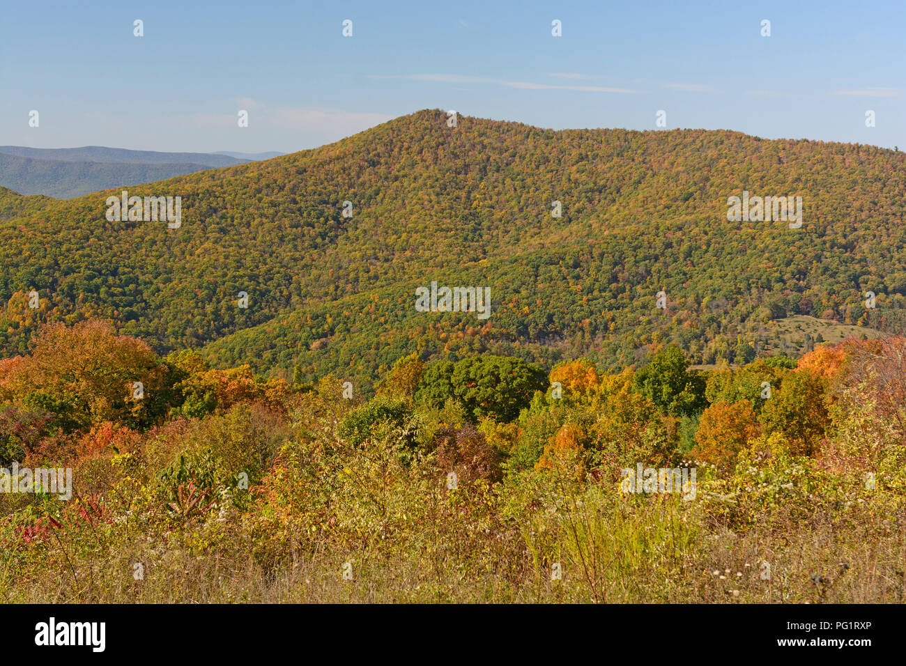 Ändern der Farben auf einem Bergrücken im Shenandoah Nationalpark in Virgina Stockfoto