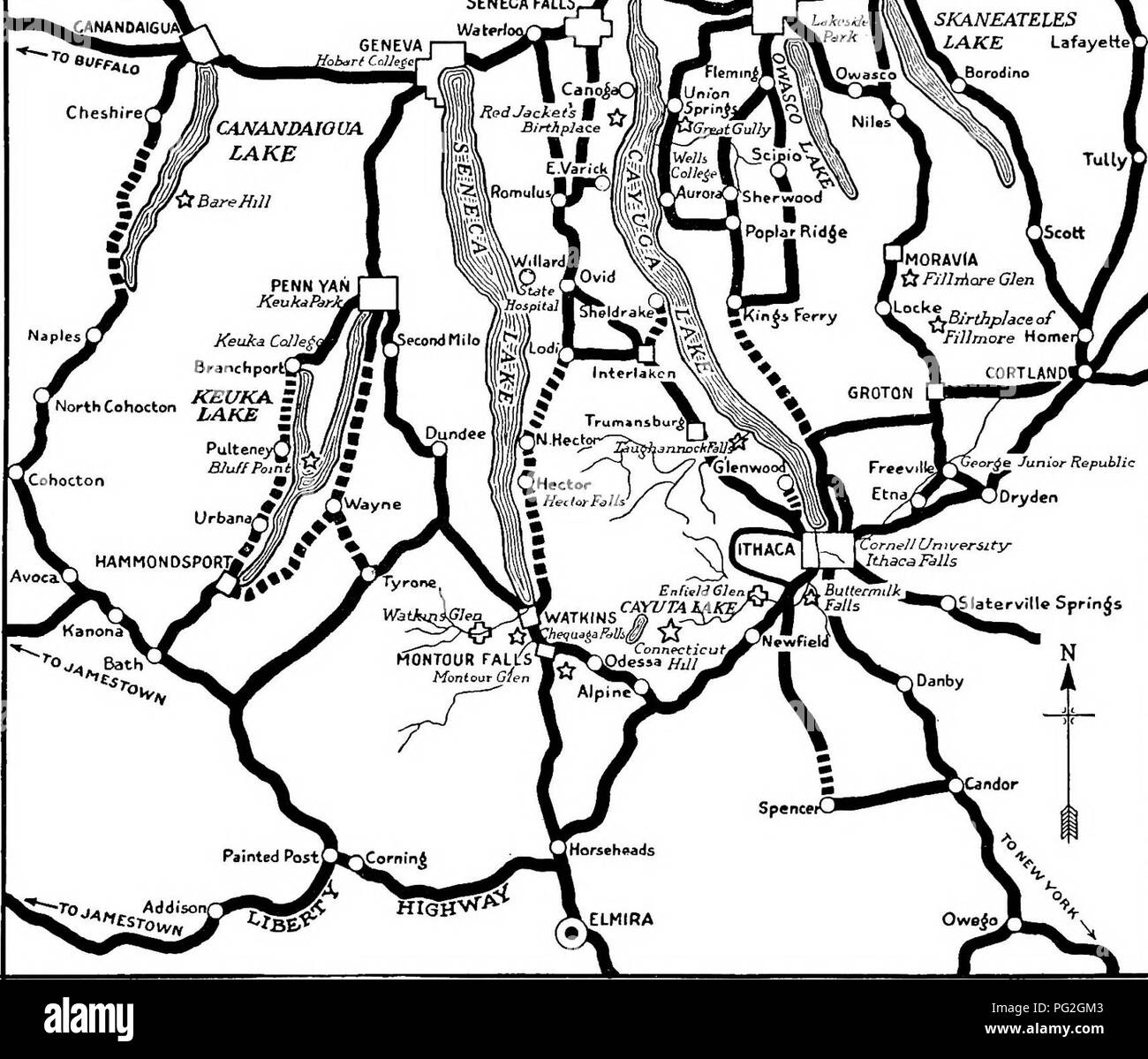 . Ein State Park Plan für New York, mit einem Vorschlag für den neuen Park Anleihe. Parks. ^. Finder I^kes J/Parks und Straßen Präsentieren und vorgeschlagenen Entwicklungen", Â"â *, '^&gt; r. Cheshire! Legende BESTEHENDEN NATIONALPARKS O vorgeschlagenen staatlichen Parks t^, f"* -^;/^" iLEs verbesserte Autobahnen^m^1" vorgeschlagene verbesserte Autobahnen â Â Â Â Â Â Â SENECA HERBST 5, SrRACUSE TSKANEATELES m^I - A. KE LafayeHe'^Borodino NapJi. Karte von GEGENWÄRTIGEN UND GEPLANTEN ENTWICKLUNG DER FINGER LAKES PARKS 59. Bitte beachten Sie, dass diese Bilder aus gescannten Seite Bilder, die digital für readabili gesteigert wurden extrahiert werden Stockfoto