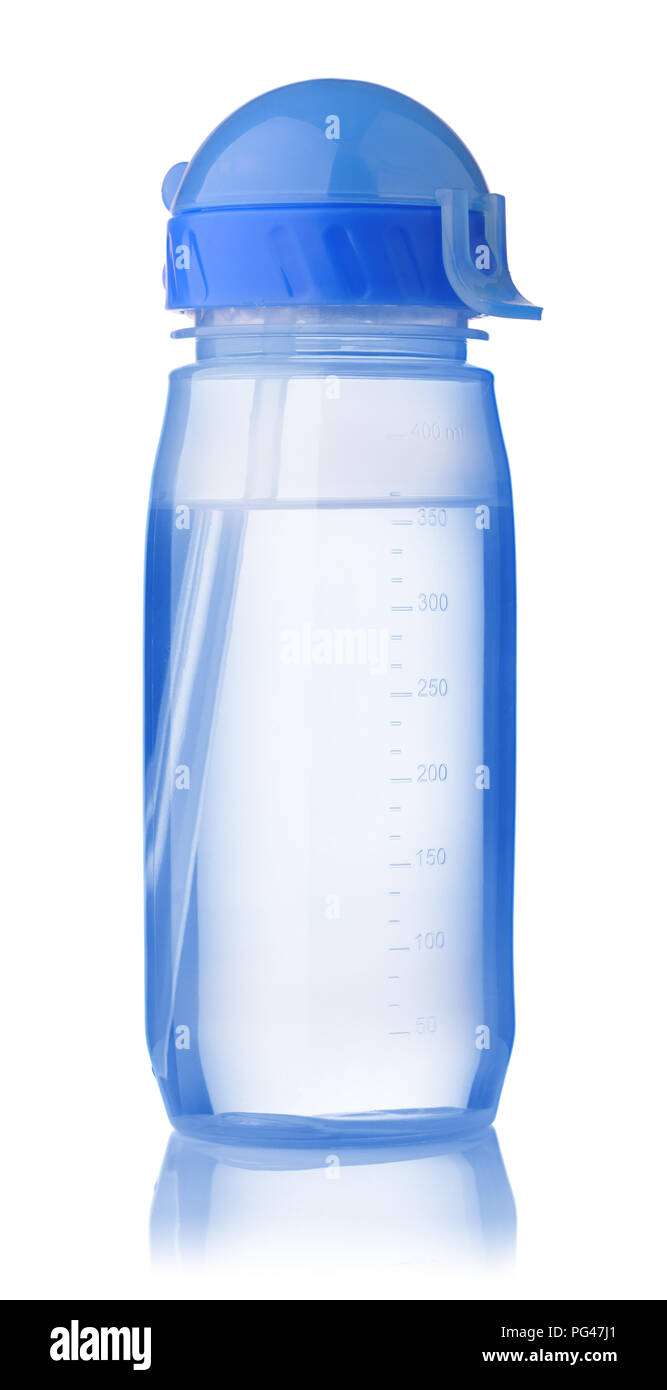 Wiederverwendbare blaue Sport Trinkflasche isoliert auf einem weißen Stockfoto