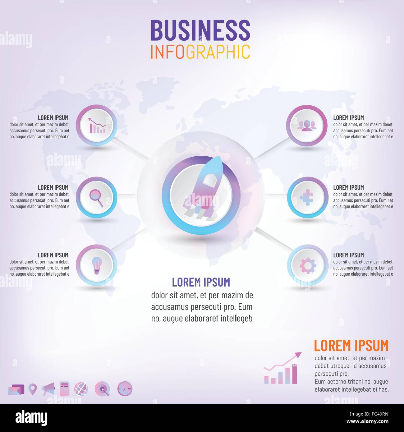 Vector Illustration für das kreative Konzept Infografik mit 6 Optionen, Schritte, Prozesse, Elemente. Daten Visualisierung Diagramm Stock Vektor
