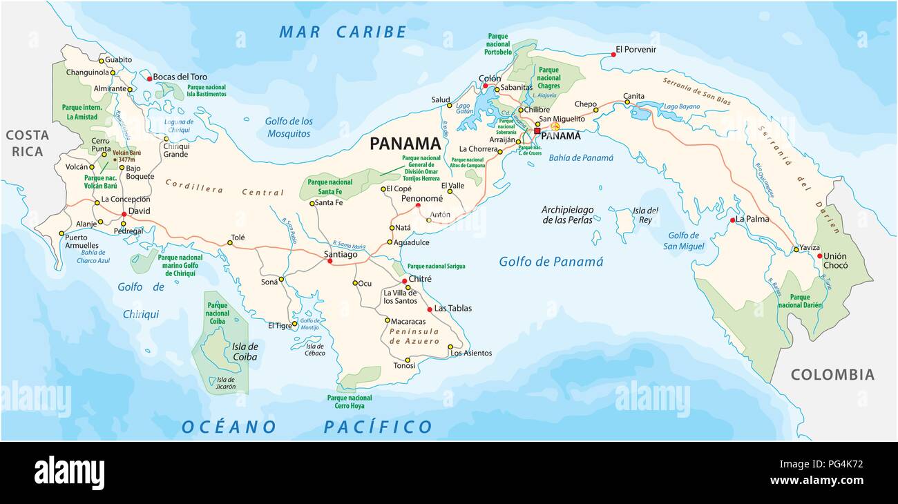 : Panama Straße und Nationalpark Vektorkarte. Stock Vektor