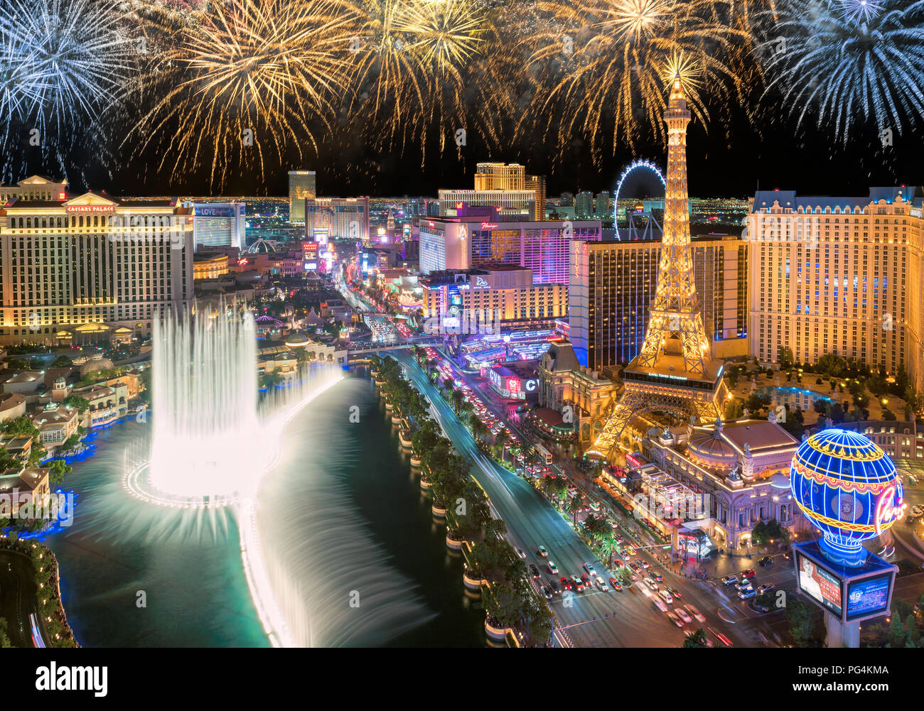 Neue Jahr Feuerwerk am Las Vegas Strip Stockfoto Neue Jahr Feuerwerk am Las Vegas Strip Stockfoto