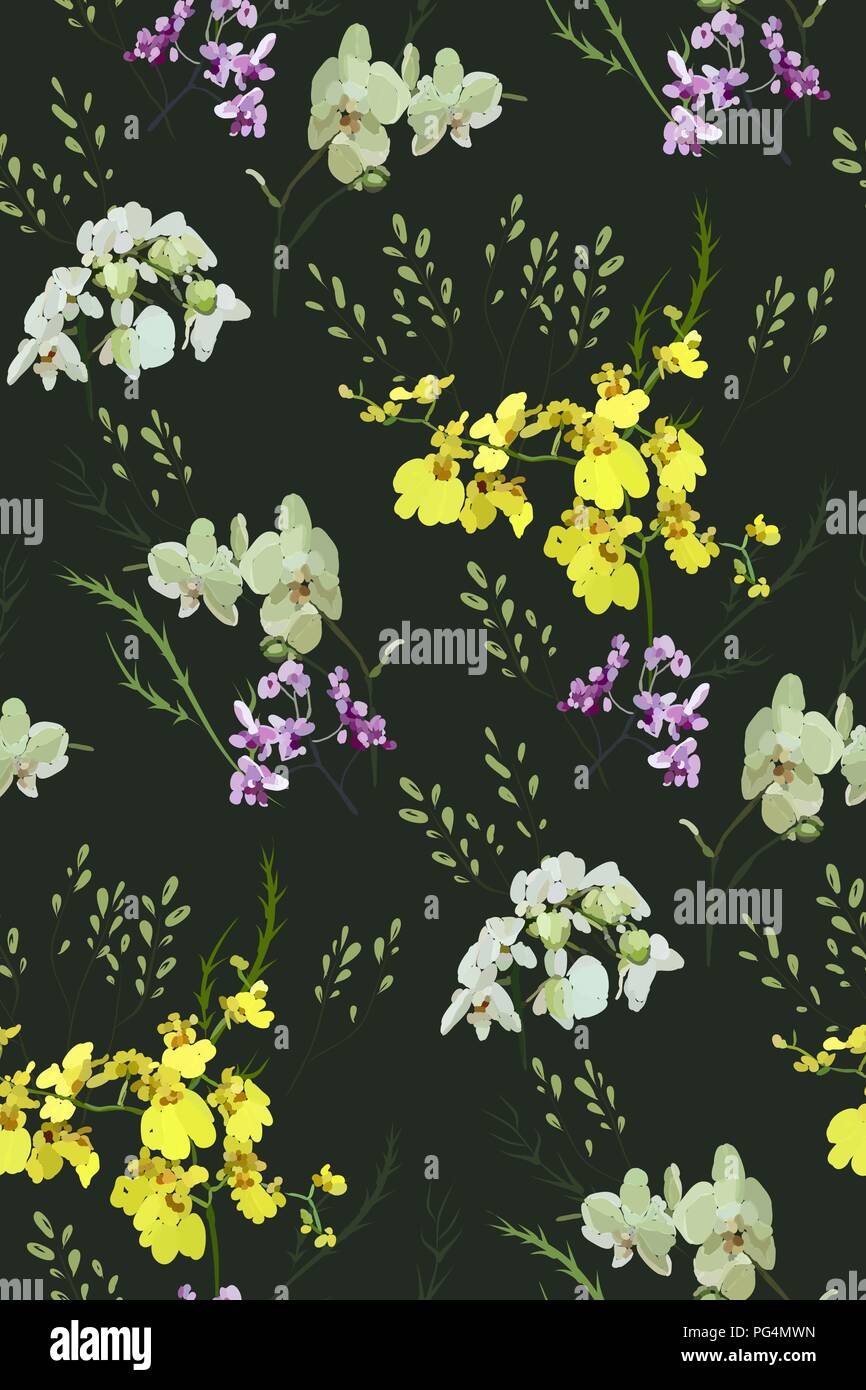 Florale nahtlose Muster mit unterschiedlichen Blumen und Blätter. Botanische Illustration von Hand gemalt. Textildruck, fabric Swatch, Geschenkpapier. Stock Vektor