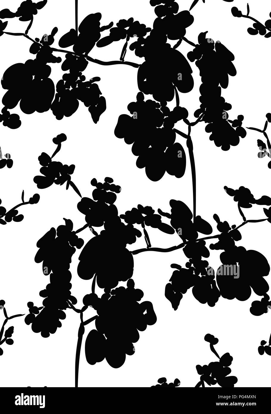 Florale nahtlose Muster mit unterschiedlichen Blumen und Blätter Silhouetten. Botanische Illustration von Hand gemalt. Textildruck, fabric Swatch, Umhüllung pa Stock Vektor