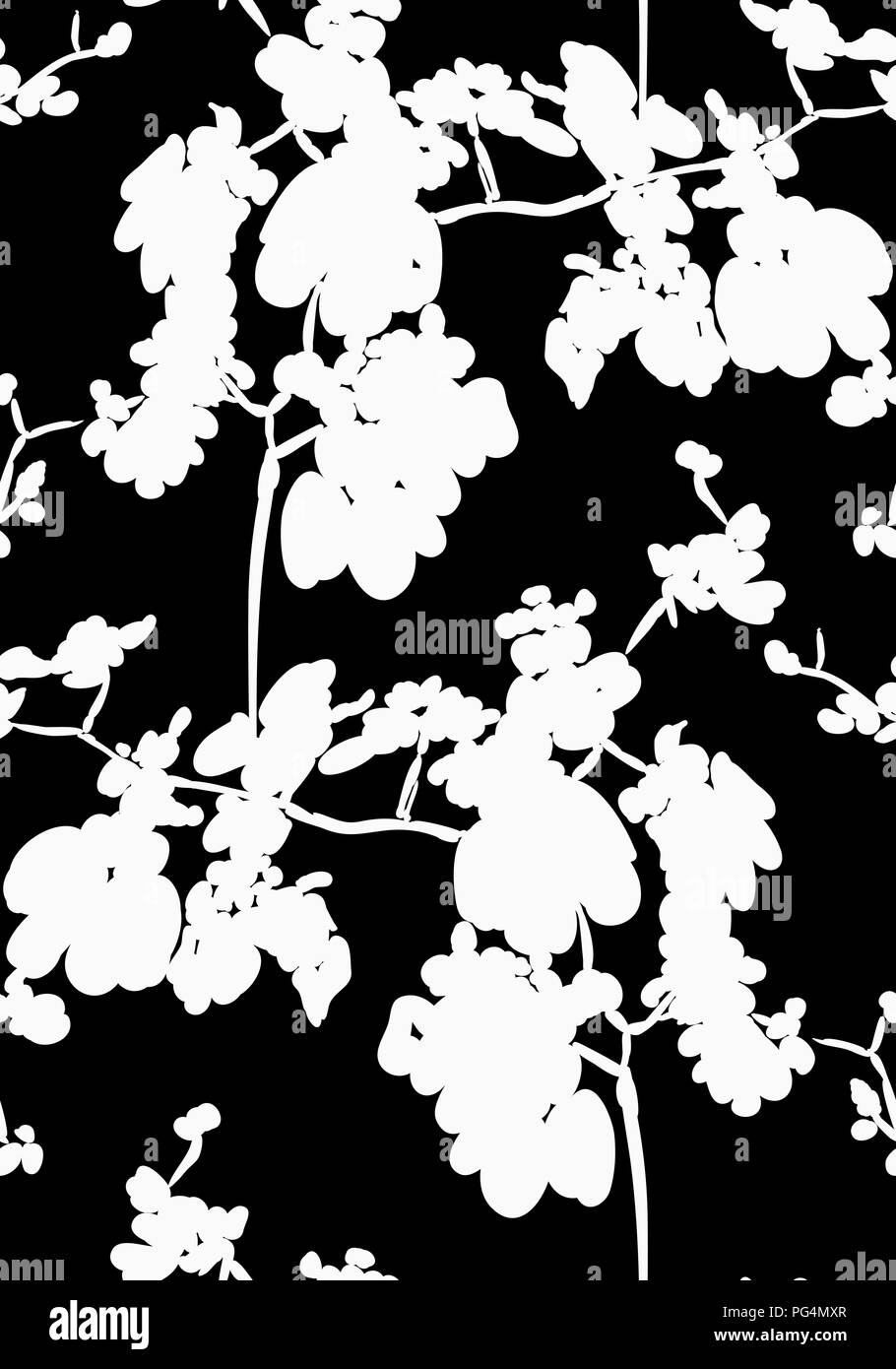 Florale nahtlose Muster mit unterschiedlichen Blumen und Blätter Silhouetten. Botanische Illustration von Hand gemalt. Textildruck, fabric Swatch, Umhüllung pa Stock Vektor