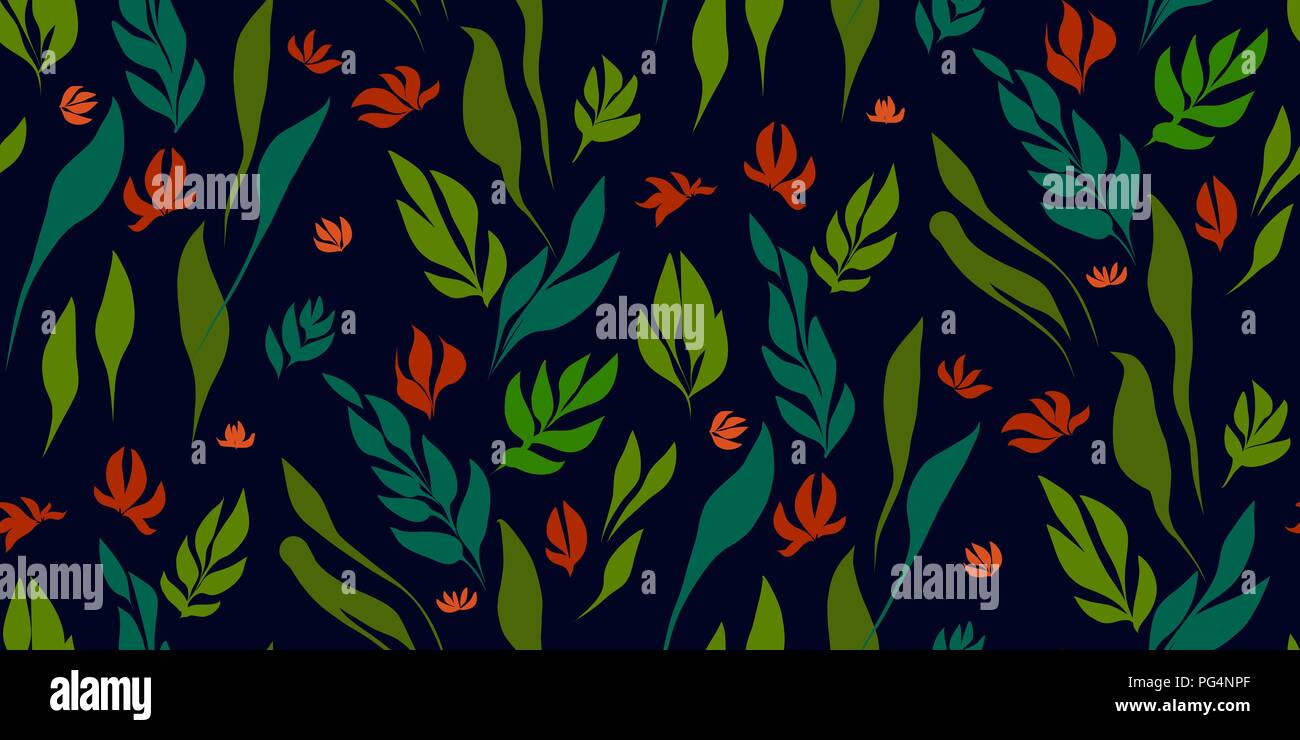 Florale nahtlose Muster mit tropischen Blättern. Botanische Illustration von Hand gemalt. Textildruck, fabric Swatch, Geschenkpapier. Vektor. Stock Vektor
