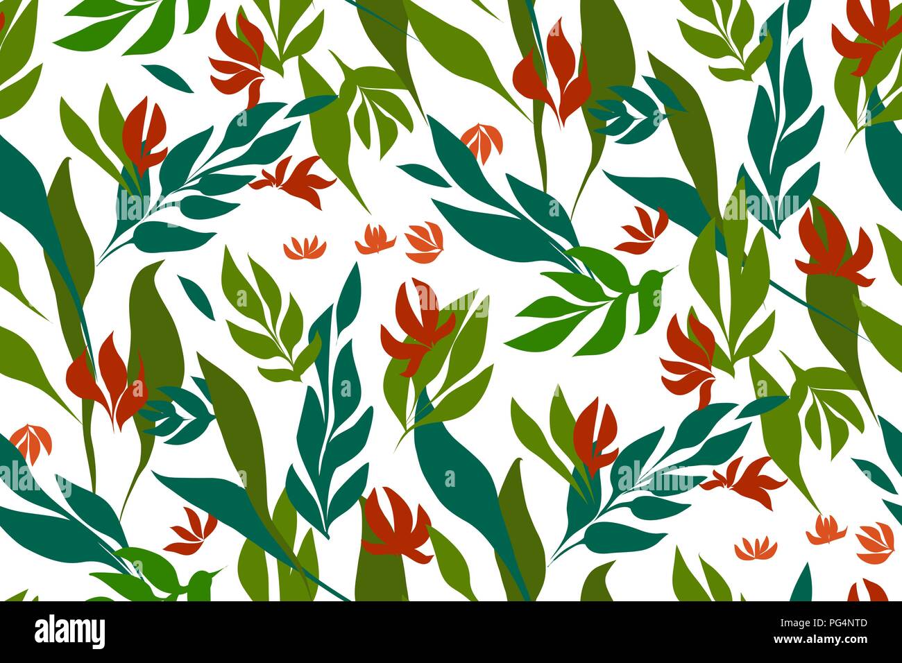 Florale nahtlose Muster mit tropischen Blättern. Botanische Illustration von Hand gemalt. Textildruck, fabric Swatch, Geschenkpapier. Vektor. Stock Vektor