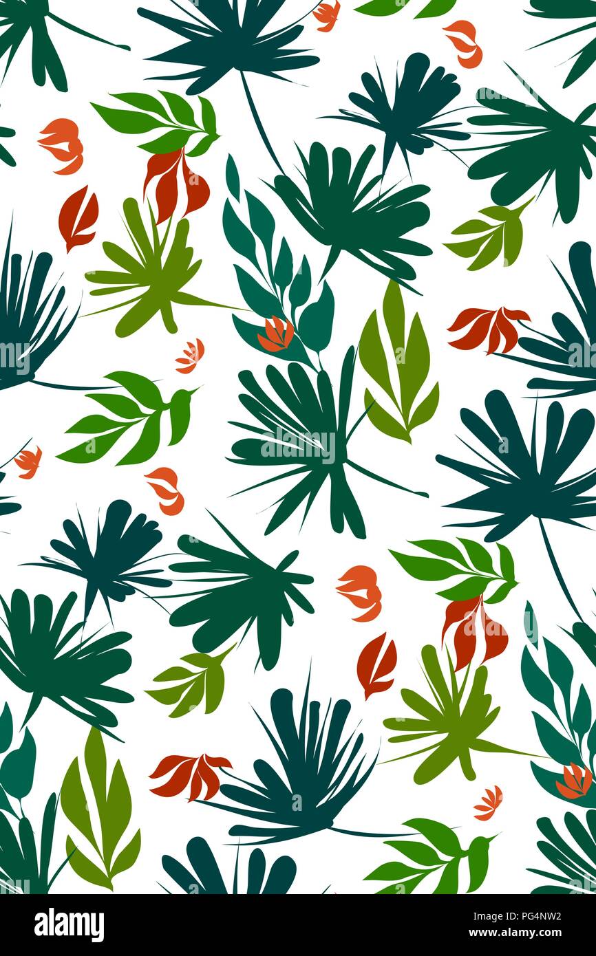 Florale nahtlose Muster mit tropischen Blättern. Botanische Illustration von Hand gemalt. Textildruck, fabric Swatch, Geschenkpapier. Vektor. Stock Vektor