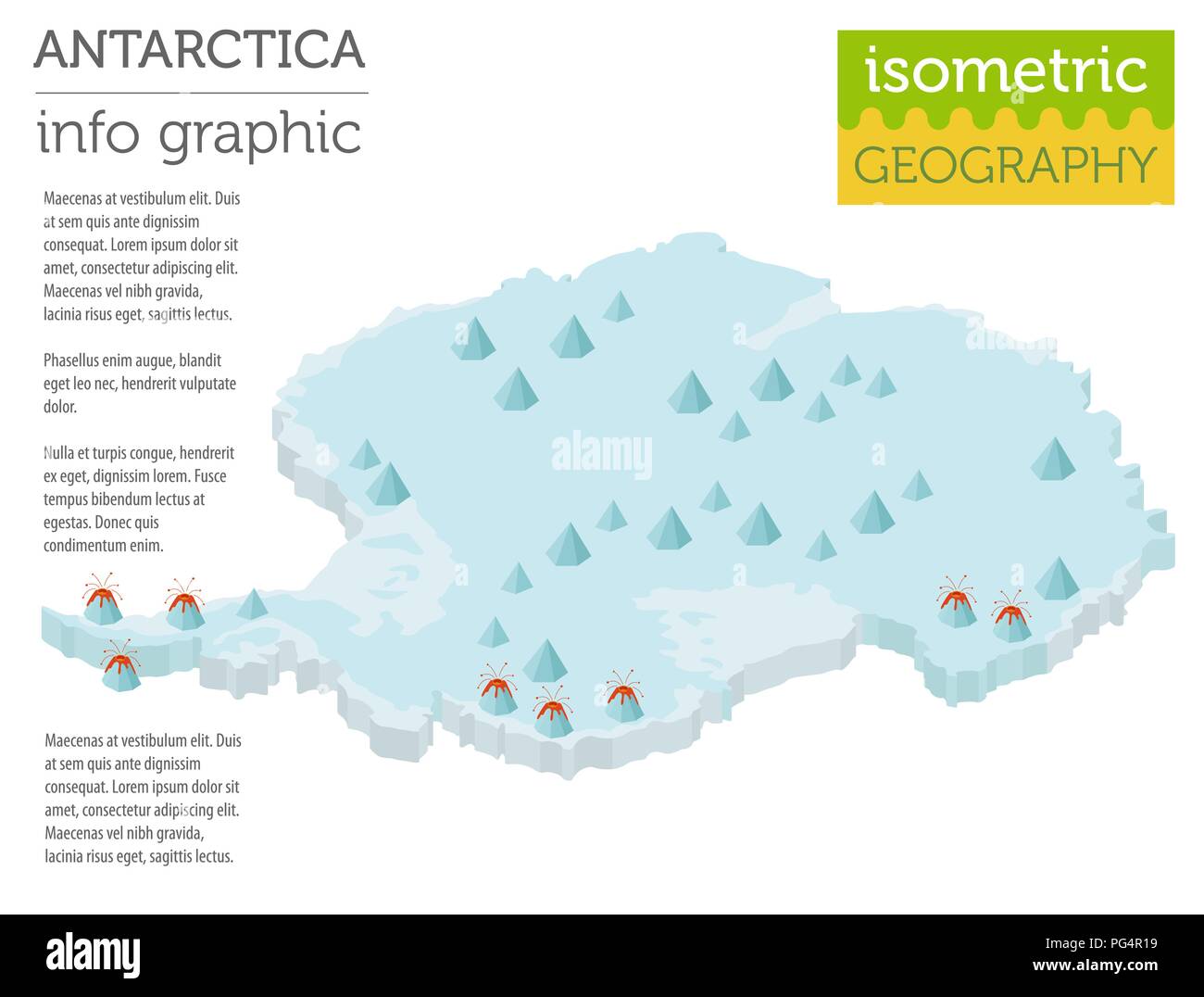 Isometrische 3d-Antarktis physische Karte Elemente. Ihre eigene Geographie info Graphische Sammlung aufzubauen. Vector Illustration Stock Vektor
