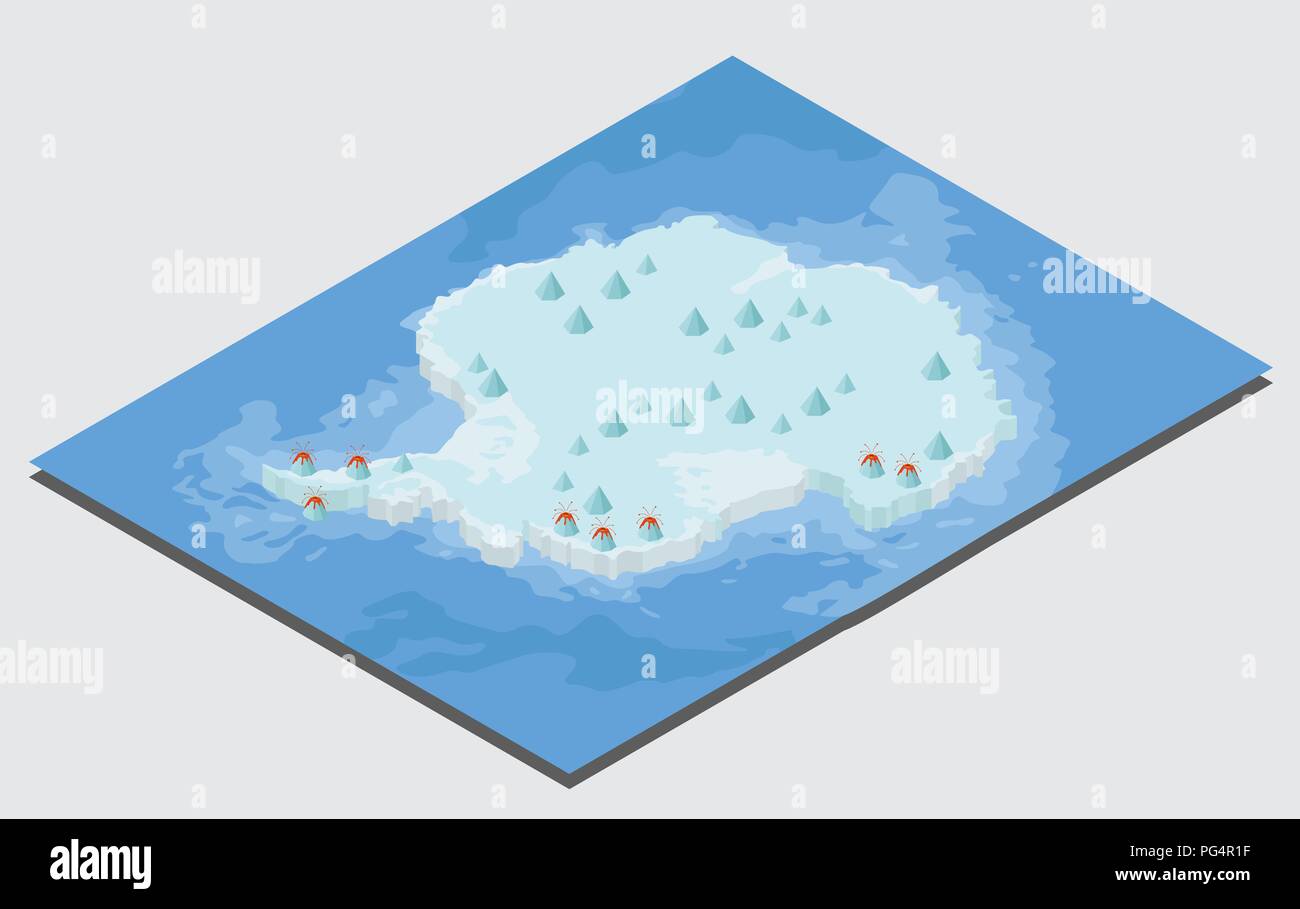 Isometrische 3d-Antarktis physische Karte Elemente. Ihre eigene Geographie info Graphische Sammlung aufzubauen. Vector Illustration Stock Vektor