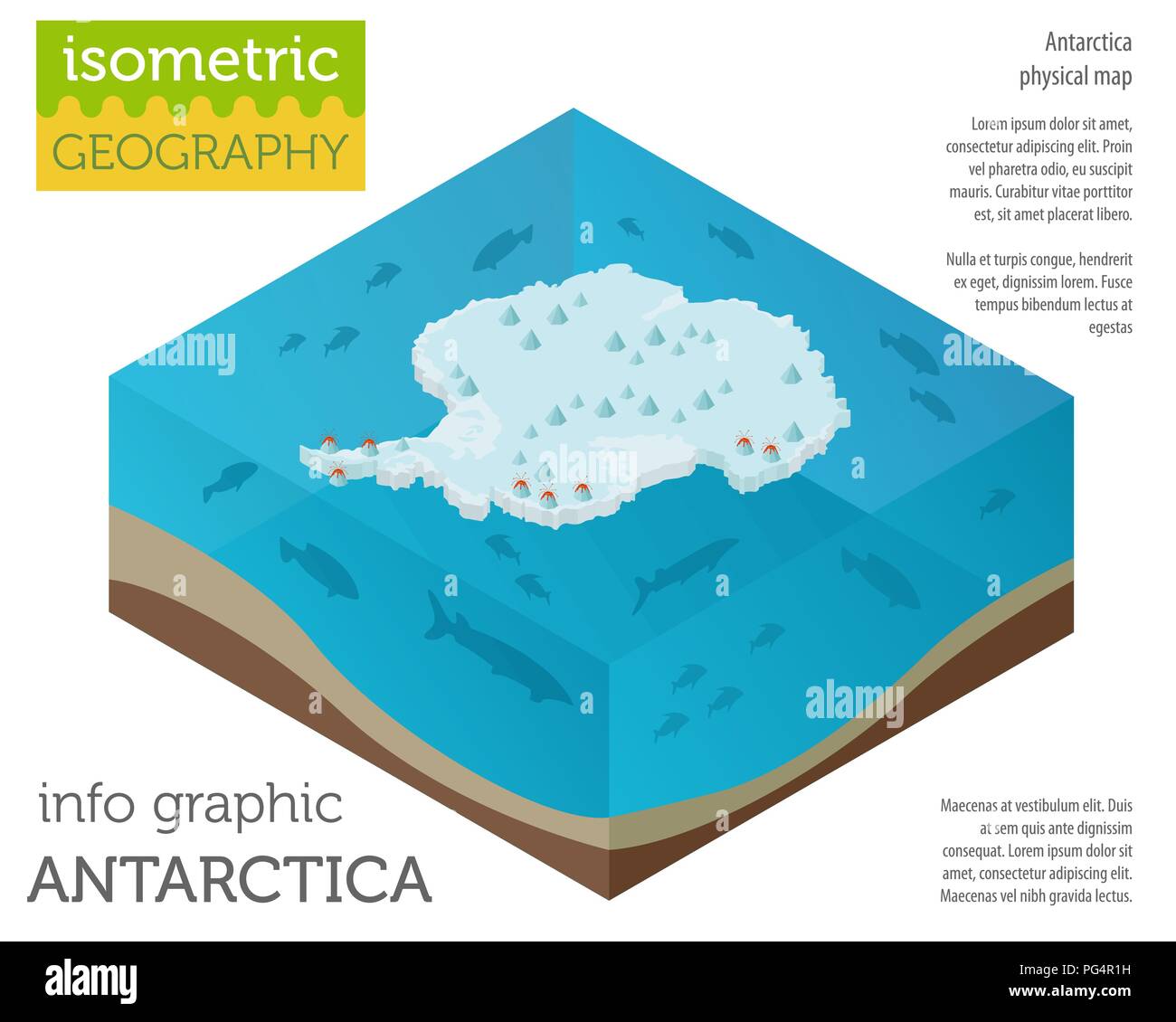 Isometrische 3d-Antarktis physische Karte Elemente. Ihre eigene Geographie info Graphische Sammlung aufzubauen. Vector Illustration Stock Vektor