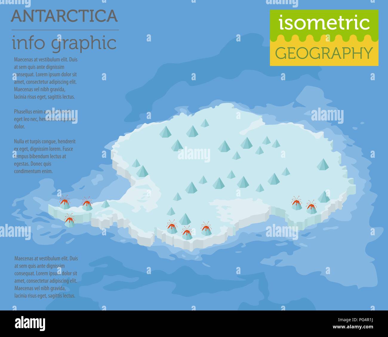 Isometrische 3d-Antarktis physische Karte Elemente. Ihre eigene Geographie info Graphische Sammlung aufzubauen. Vector Illustration Stock Vektor