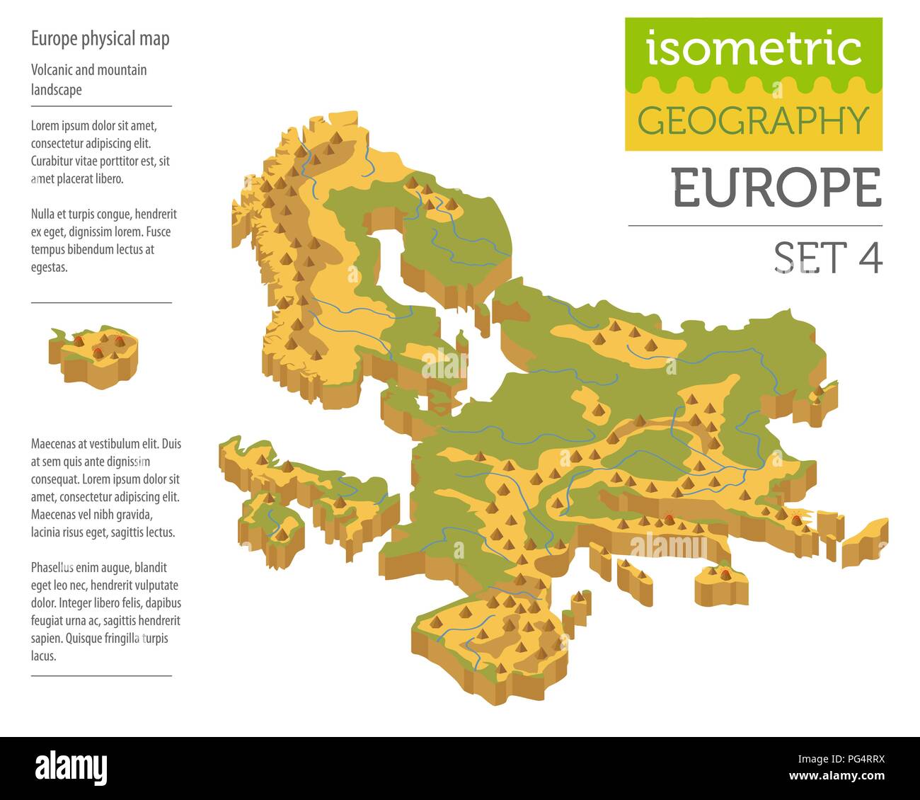 Isometrische 3d-Europa physische Karte Konstruktor Elemente isoliert auf Weiss. Ihre eigene Geographie Infografiken Sammlung aufzubauen. Vector Illustration Stock Vektor