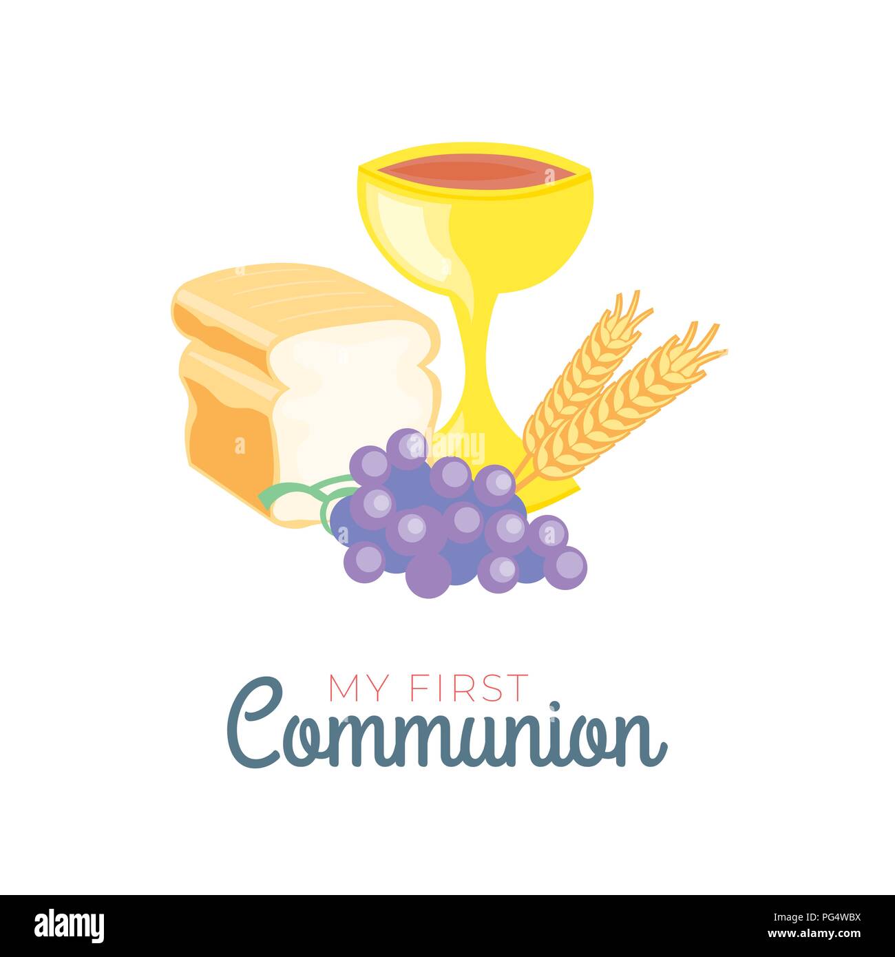 Erstkommunion Symbole für eine nette Einladung Design. Kirche und christliche Gemeinschaft flache Kontur Symbole. Stock Vektor