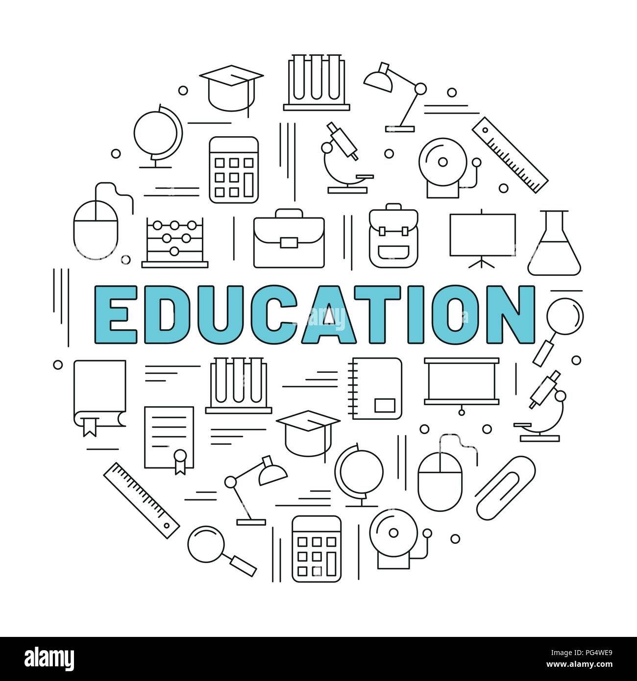 Das Wort Bildung durch Symbole umgeben. Vector Hintergrund Abbildung. Stock Vektor