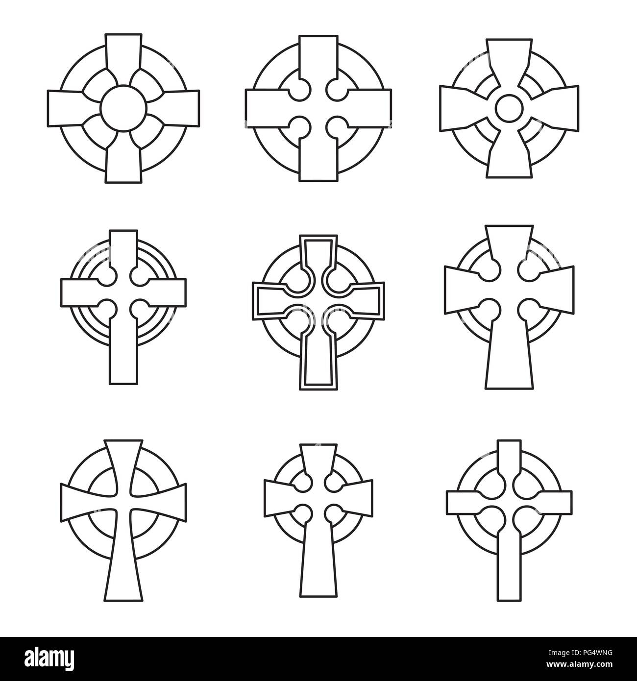 Der keltische Kreuze für religiöse Design. Irische, schottische Celtic Cross Sign Collection. Stock Vektor