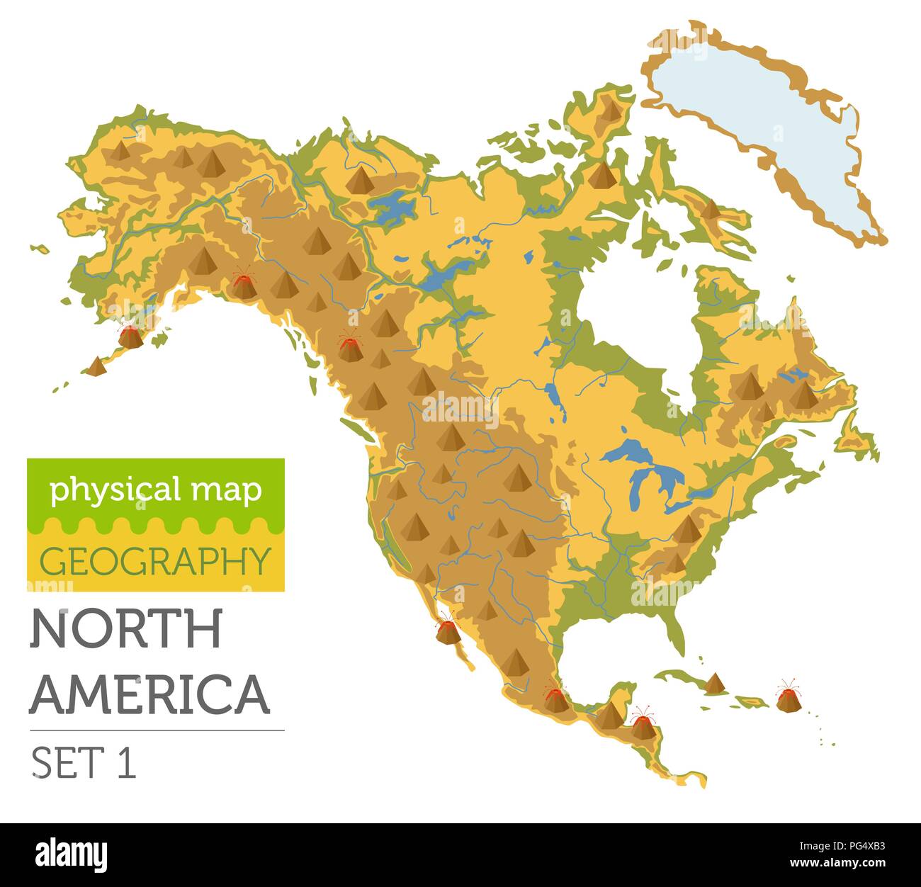 Nordamerika physische Karte Elemente. Ihre eigene Geographie info Graphische Sammlung aufzubauen. Vector Illustration Stock Vektor
