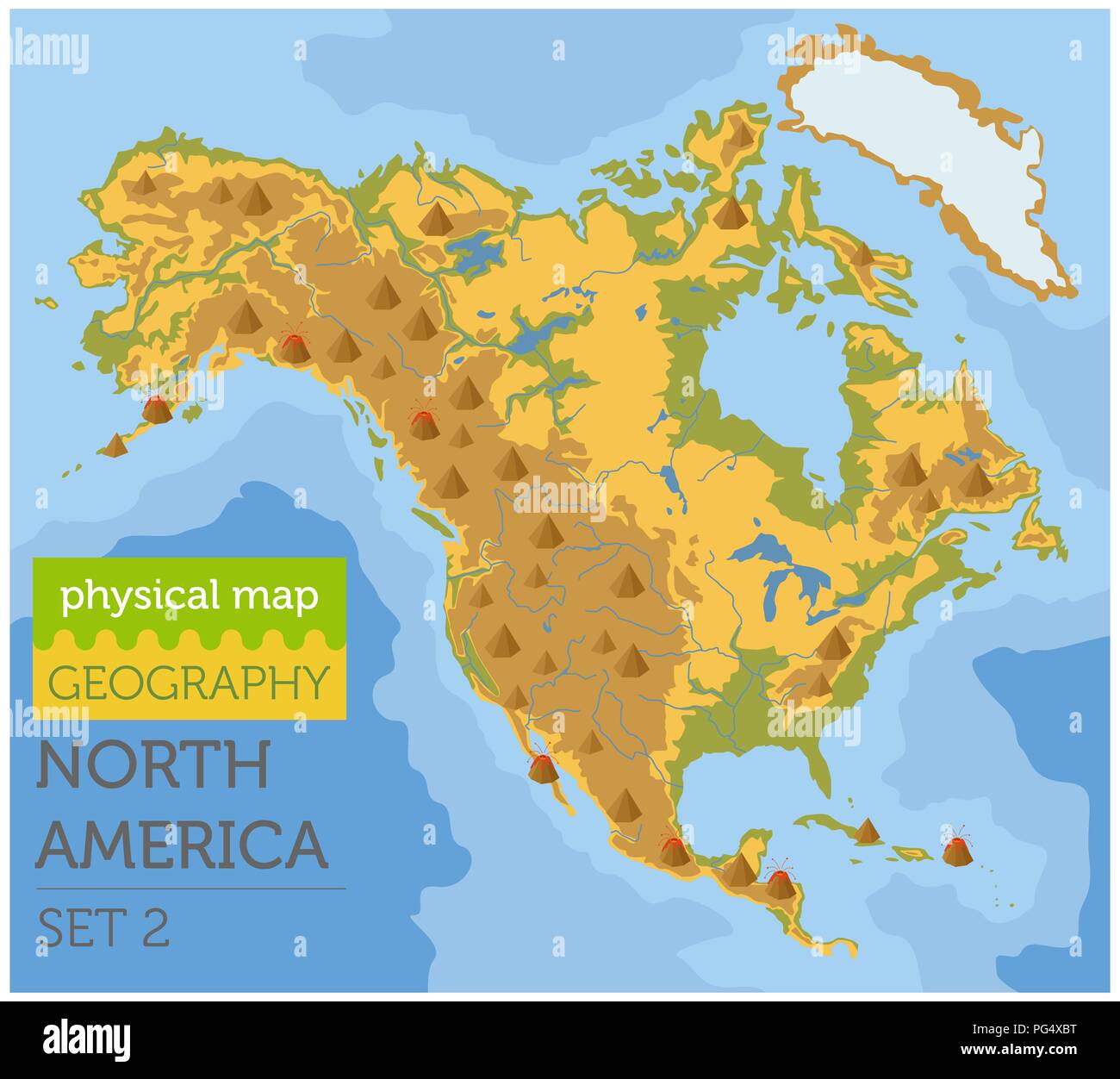 Nordamerika physische Karte Elemente. Ihre eigene Geographie info Graphische Sammlung aufzubauen. Vector Illustration Stock Vektor