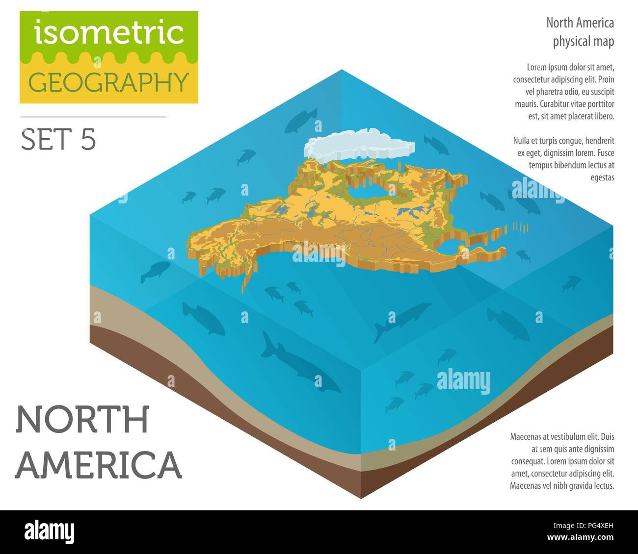 Isometrische 3d-Nordamerika physische Karte Elemente. Ihre eigene Geographie info Graphische Sammlung aufzubauen. Vector Illustration Stock Vektor