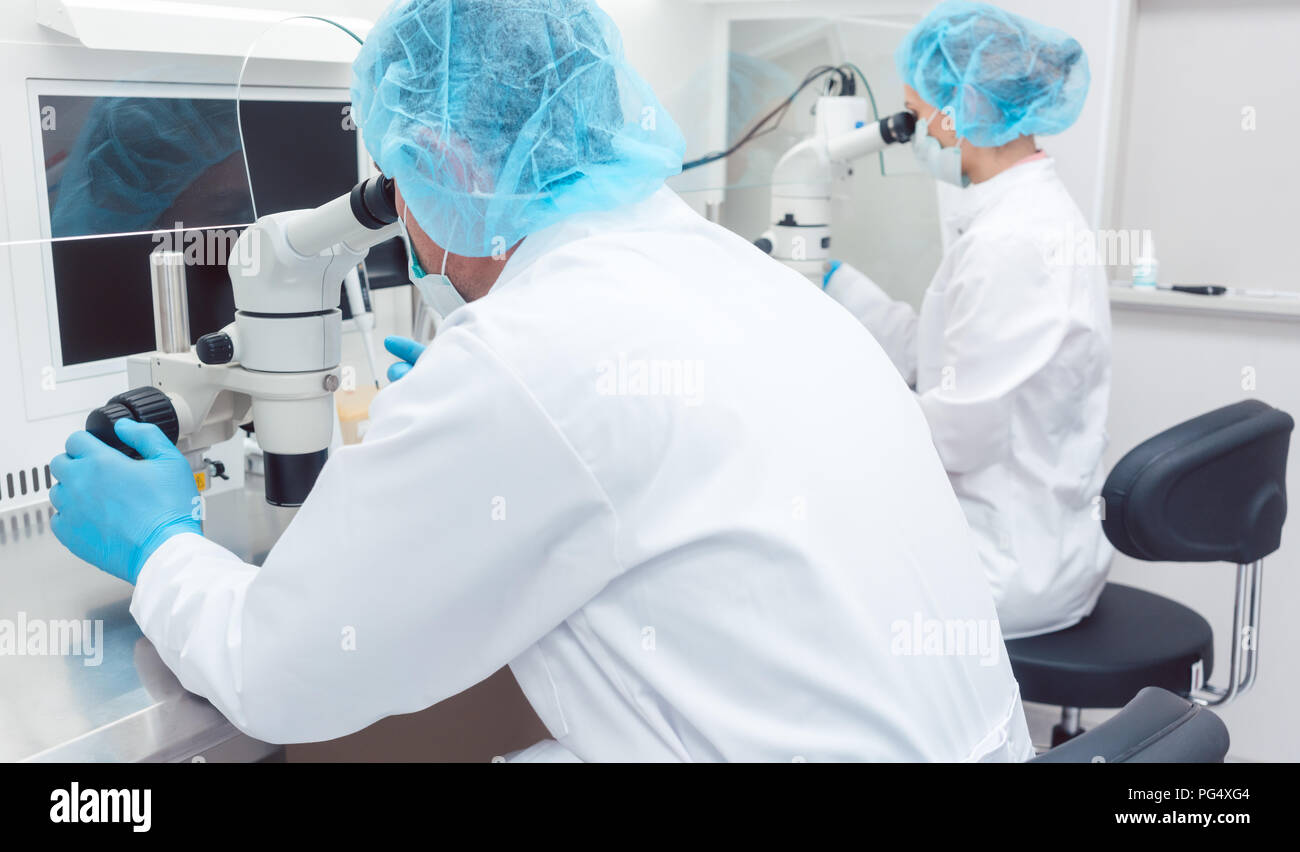 Zwei Labortechniker oder Wissenschaftler im Labor arbeiten Stockfoto