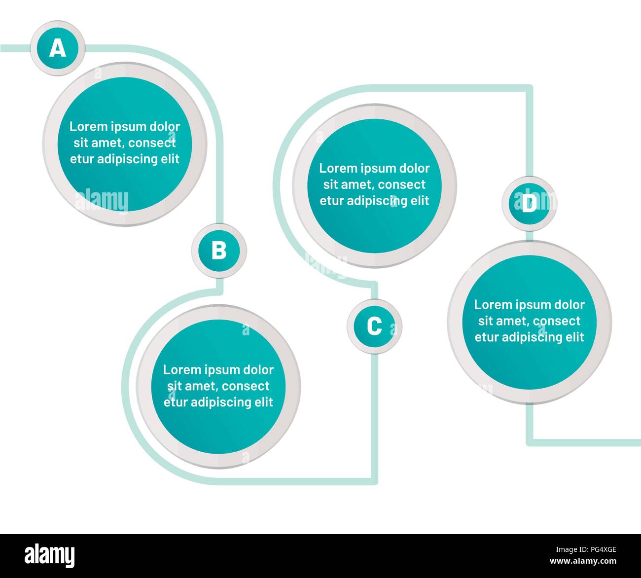Infografik vier Schritt Vector Illustration. Kreise mit Text Stock Vektor