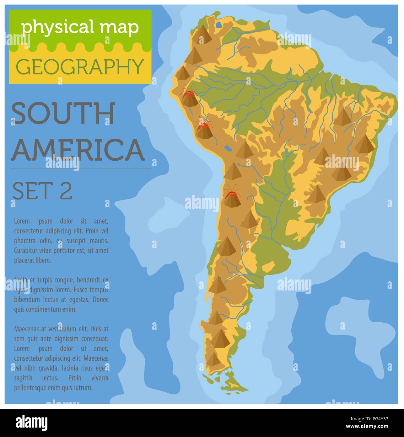 Südamerika physische Karte Elemente. Ihre eigene Geographie info Graphische Sammlung aufzubauen. Vector Illustration Stock Vektor