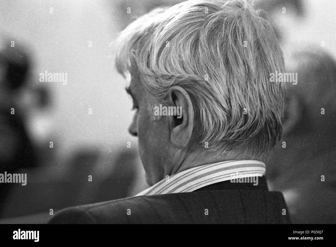 Der ungarische Schriftsteller Miklos Meszoely auf einer Tagung der Österreichischen Literatur Gesellschaft in Wien im Jahre 1990. Meszoly ist als einer der wichtigsten Vertreter der Neuen Ungarischen Literatur. Stockfoto