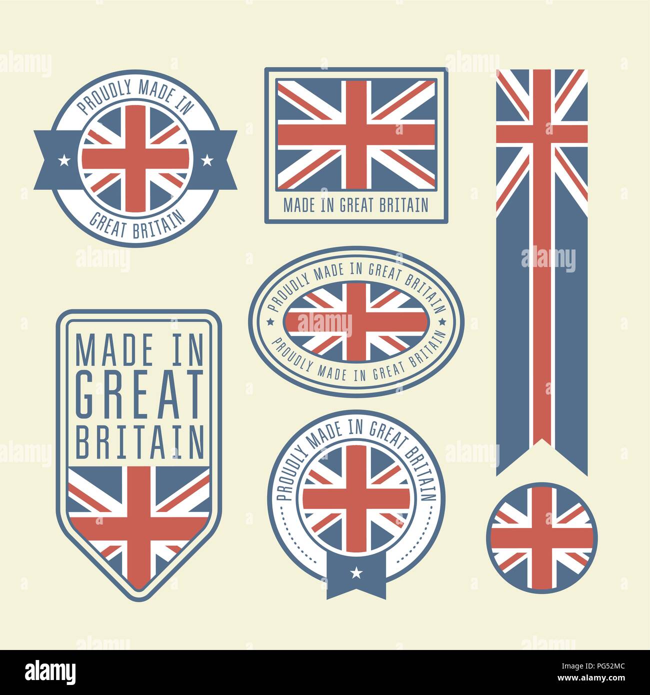 Aufkleber, Etiketten und Aufkleber mit Großbritannien Flagge - Buttons Stock Vektor
