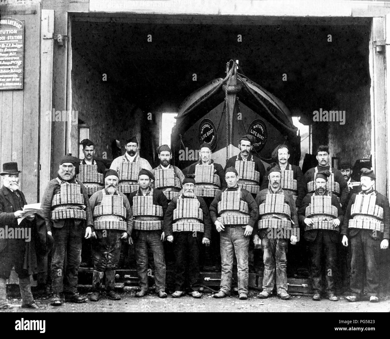 Porthoustock Rettungsboot Crew, Viktorianischen Periode Stockfoto