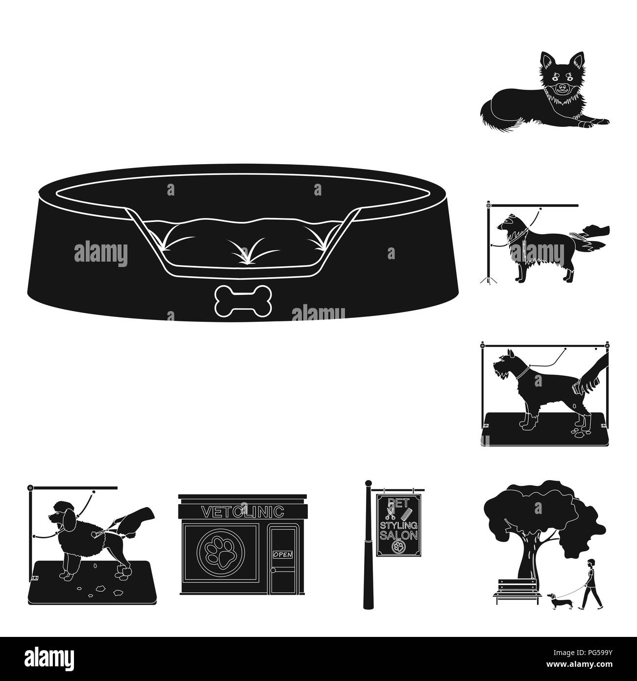 Pet-schwarze Symbole in der Sammlung für Design. Pflege und Erziehung vektor Symbol lieferbar Abbildung. Stock Vektor