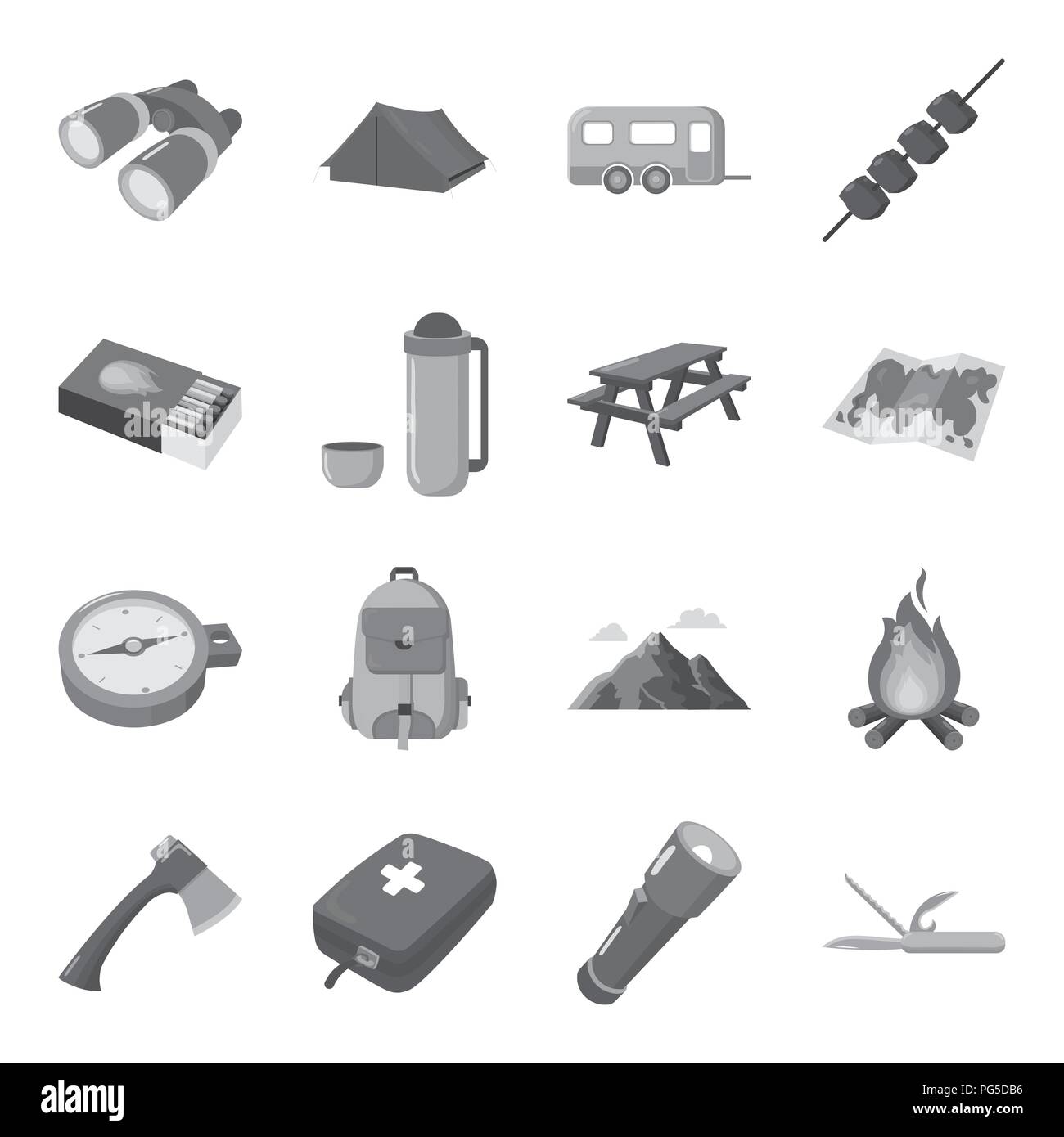 Ax, Tasche, Sitzbank, Fernglas, Camp, Lagerfeuer, camping, campingplatz, Auto, Wohnwagen, Brust, Sammlung, compas, Design, Ausstattung, Brennholz, Taschenlampe, grau, Wandern, Icon, Illustration, isoliert, Kebab, Messer, Logo, Karte, match, Fleisch, Medizin, monochrom, Berge, Natur, Übernachtung, Parkplatz, Satz, Zeichen, Sommer, Symbol, Zelt, Thermoskanne, Tourismus, Touristen, Trailer, Reise, Urlaub, Vector, Vektor, Vektoren, Stock Vektor