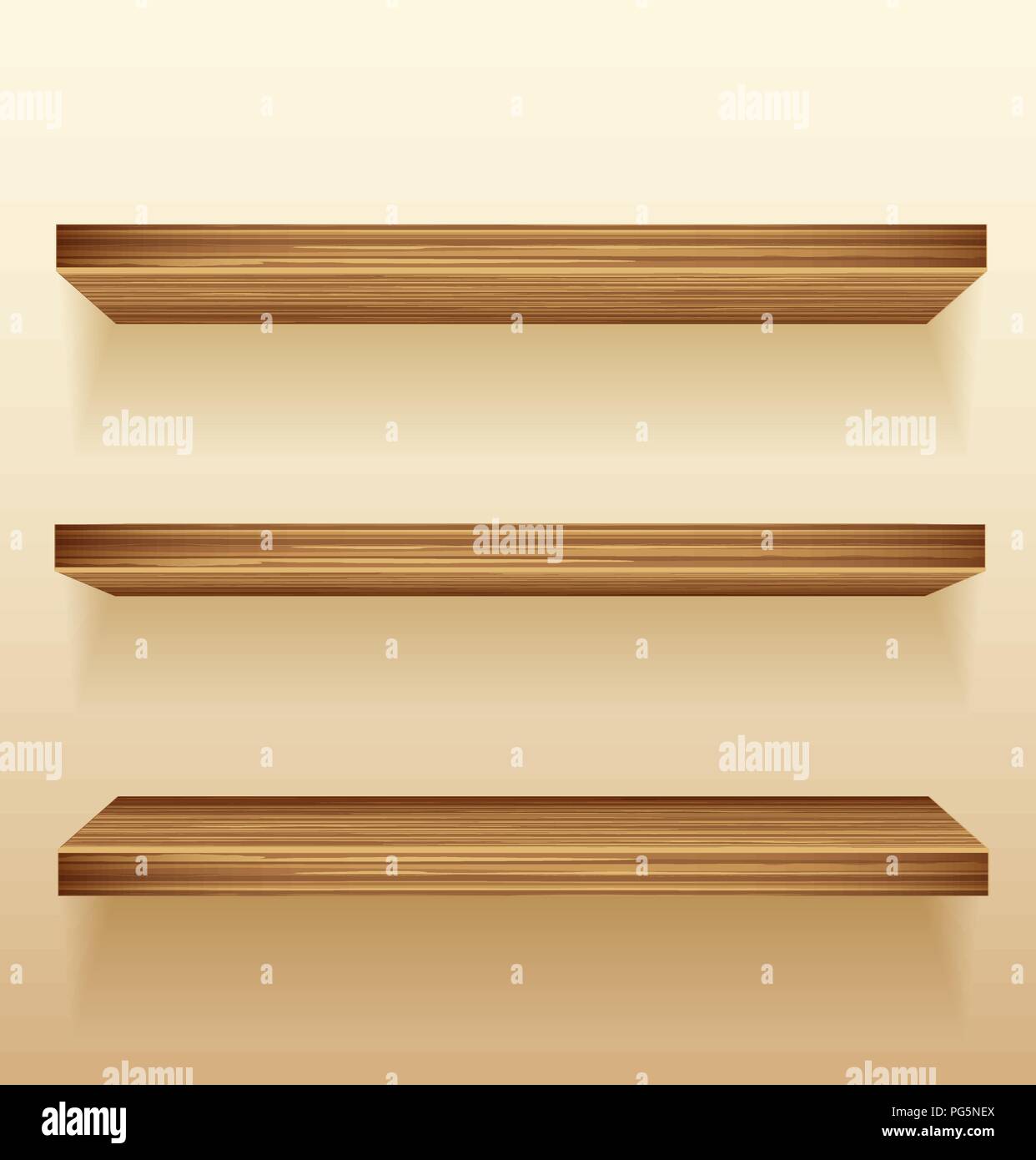 Leere Holz Regale an der Wand Stock Vektor