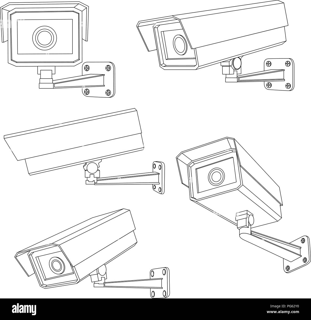 CCTV-Kamera einstellen. Überblick Vector Illustration Stock Vektor