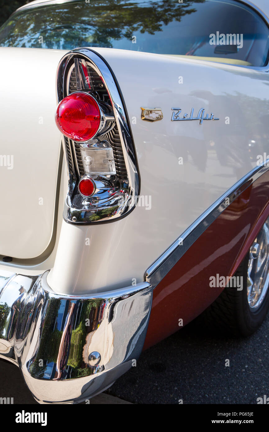 MATTHEWS, NC - 4. September 2017: 1956 Chevy Bel Air auf der Matthews Auto & Motorrad Reunion Show. Stockfoto