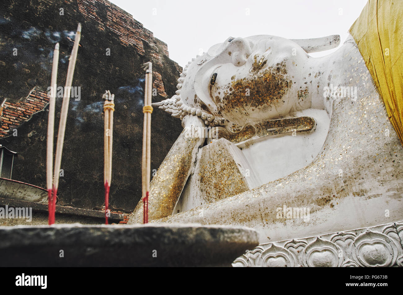 Stein Buddha Statue; wat/Tempel Komplex im alten Siam Königreich Ayutthaya, Thailand Stockfoto