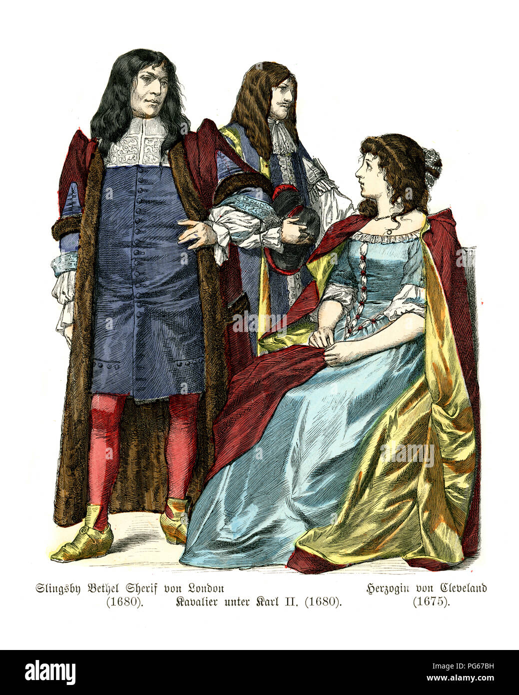 Mode von Mitte 17 Cnetury England. Slingsby Bethel Sherif von London, Cavalier King Charles II., Herzogin von Cleveland Stockfoto