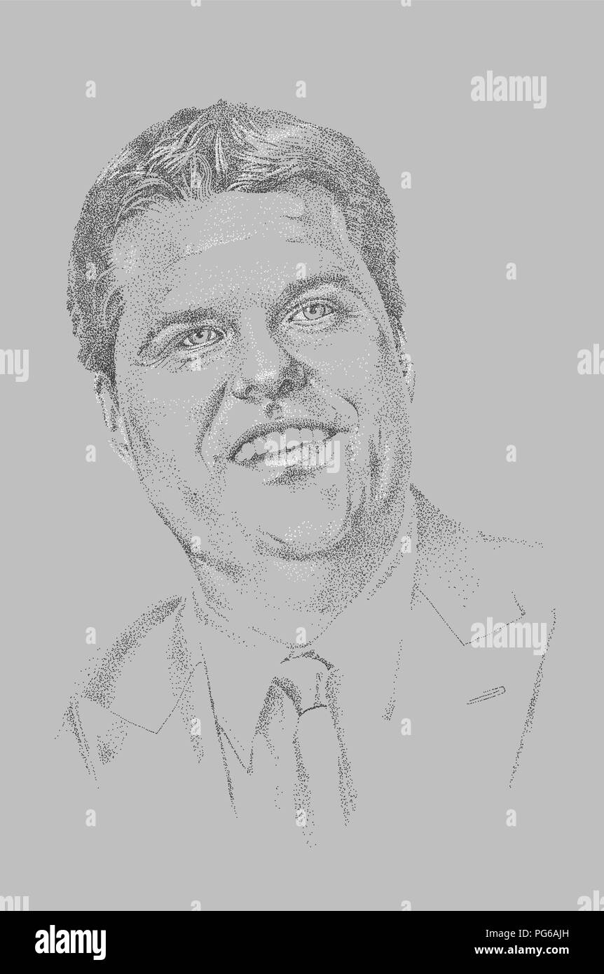 Portrait von Matt Gaetz. Gepunktet schwarz-weiß illustration. Stockfoto