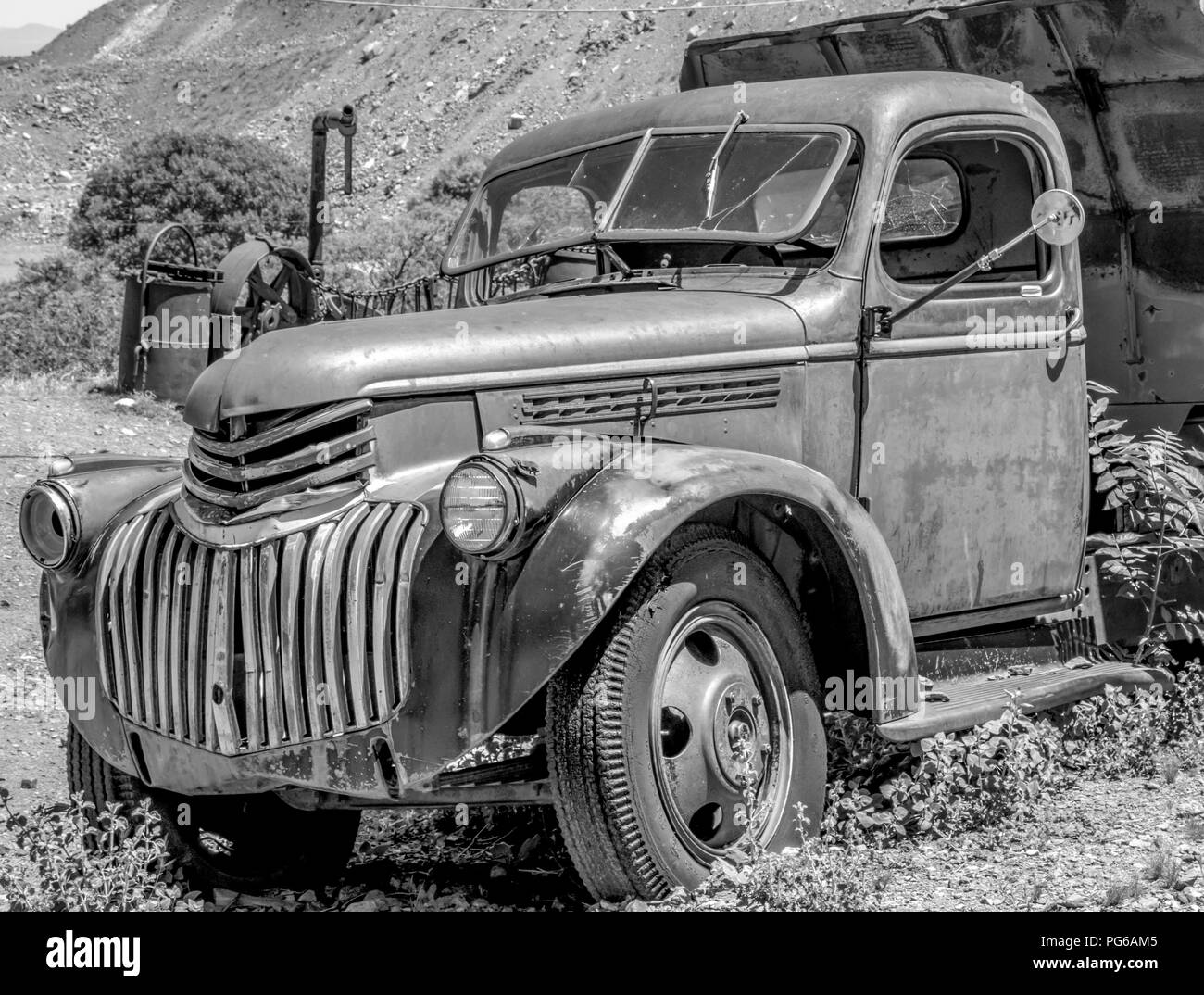 Schwarz & Weiß von einem Oldtimer Lkw Stockfoto