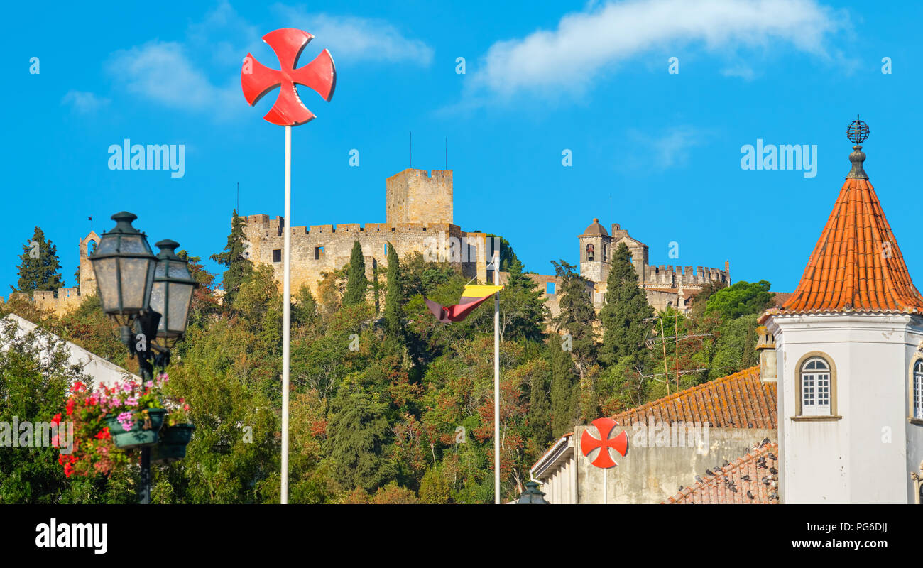 Panoramablick auf das Kloster von Christus (Convento de Cristo). Tomar, Ribatejo, Portugal Stockfoto