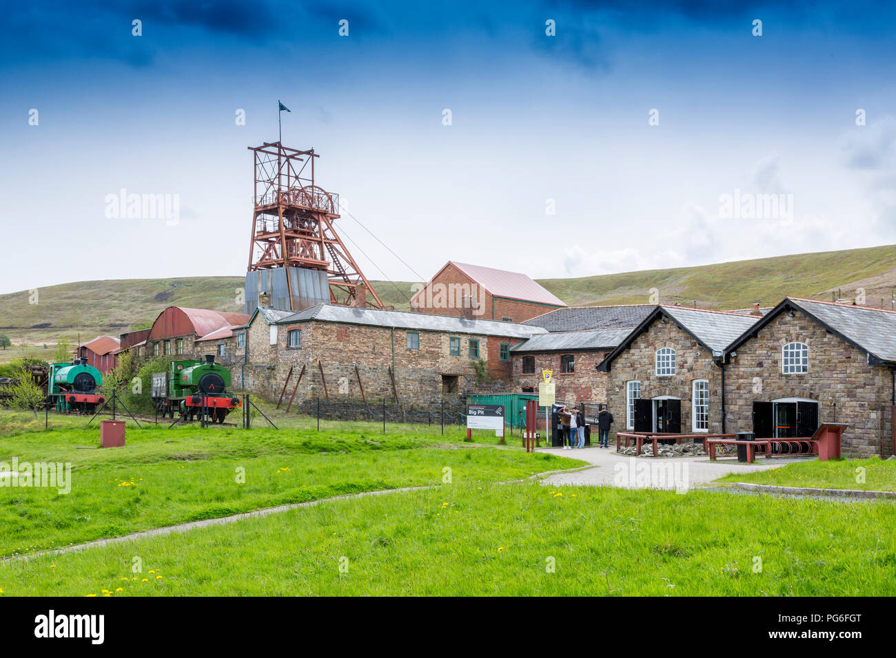 Der Förderturm und erhaltenen Dampfmaschinen im Big Pit - ein ehemaliges Bergwerk heute ein UNESCO-Welterbe in Blaenavon, Gwent, Wales, Großbritannien Stockfoto
