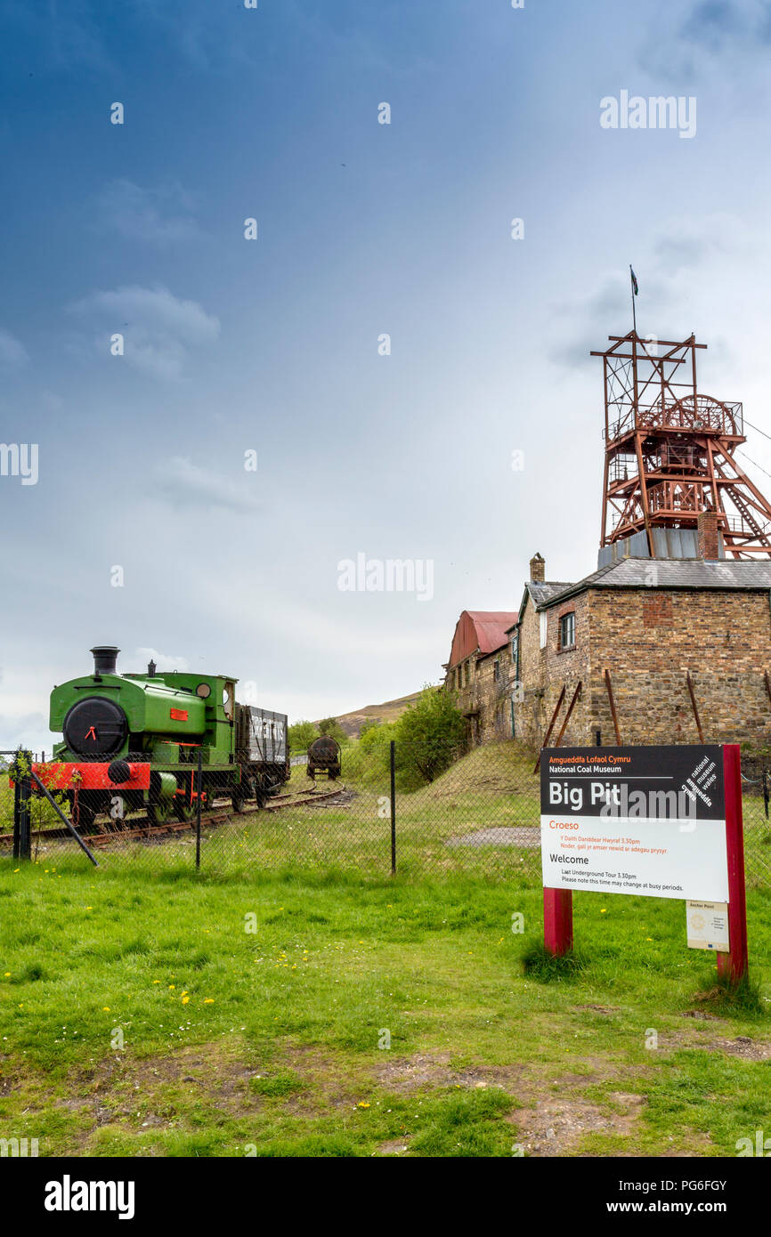 Erhaltene Andrew Barclay Söhne Lokomotive Nora Nr. 5 bei Big Pit - ein ehemaliges Bergwerk heute ein UNESCO-Welterbe in Blaenavon, Gwent, Wales, Großbritannien Stockfoto
