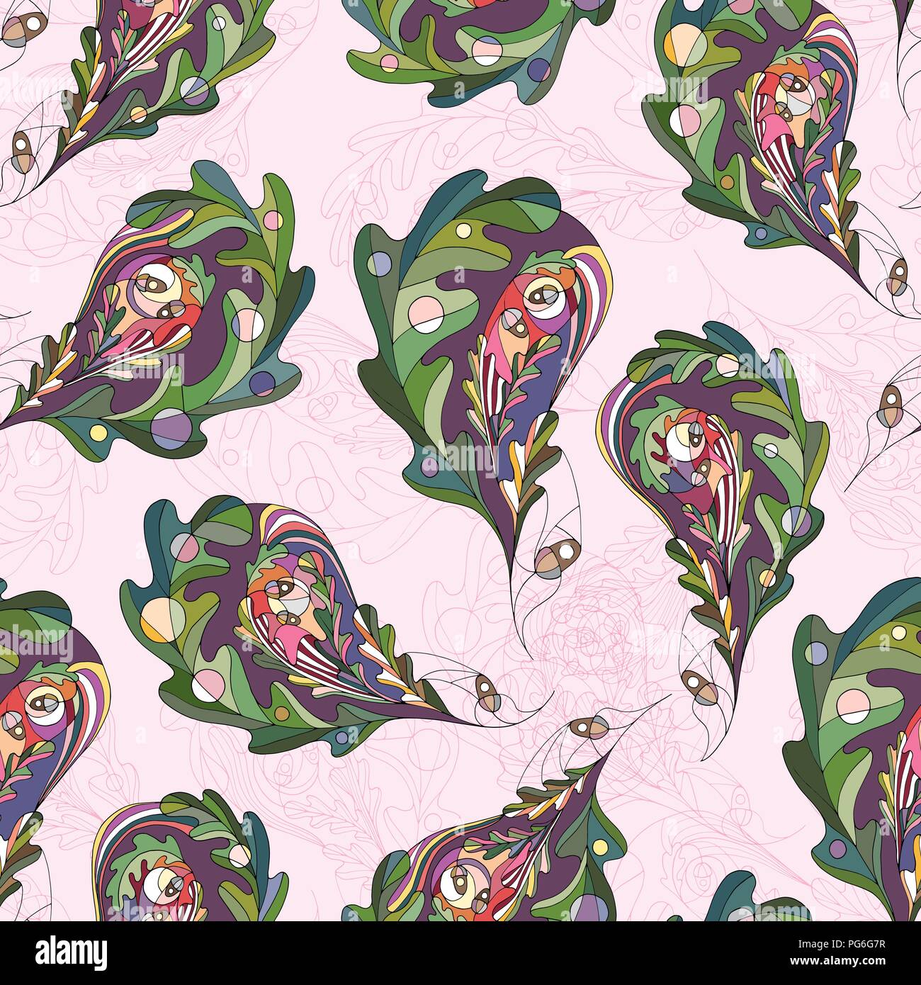 Eichenlaub Hand gezeichnet nahtlose Muster. Abstrakte blatt Paisley vector Hintergrund im modernen Stil. Natur Textur für Tapeten, Geschenkpapier, Textil Stock Vektor