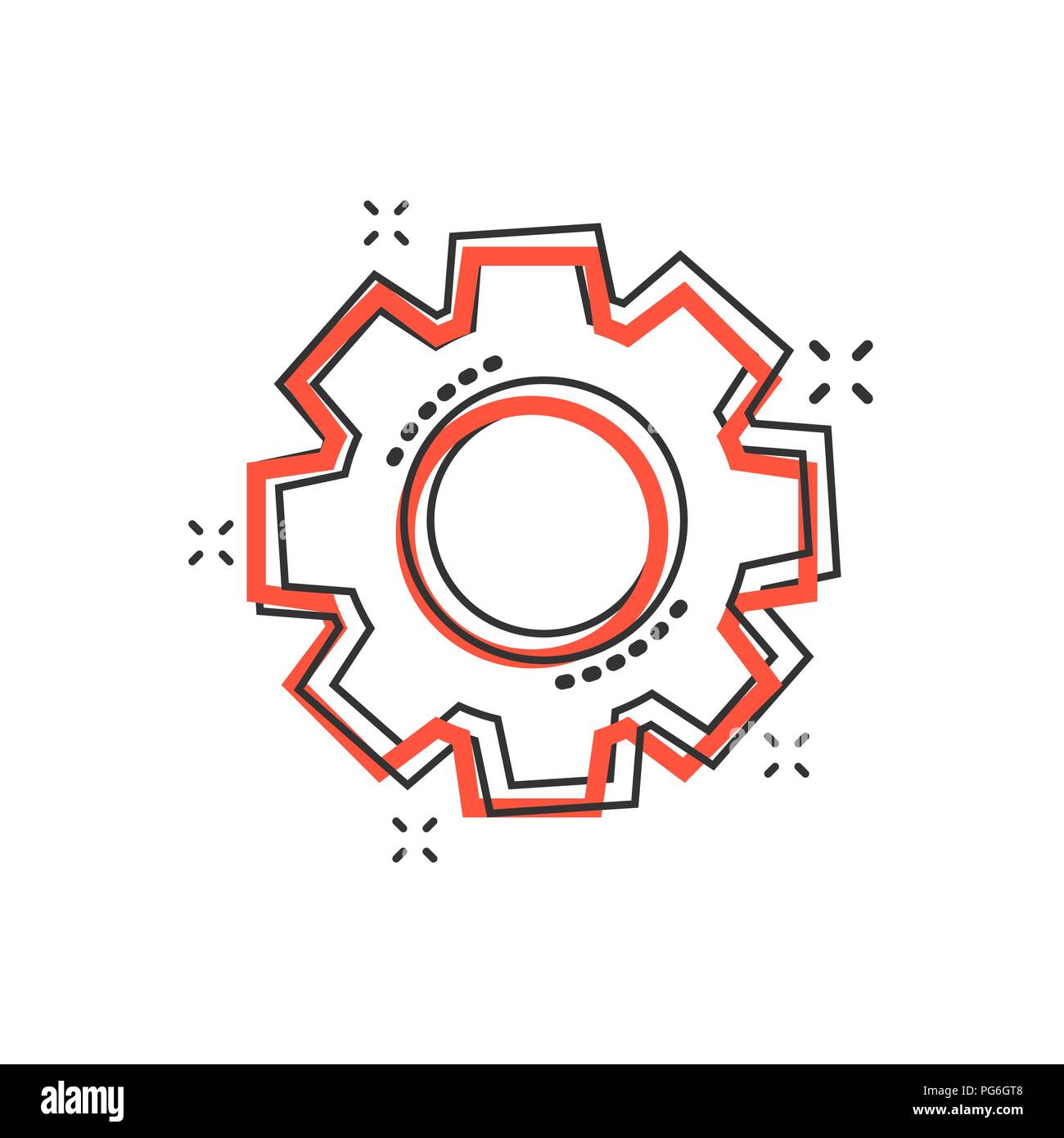 Vektor cartoon Zahnradsymbol im Comic-stil. Zahnrad Konzept Abbildung Piktogramm. Zahnrad Zahnrad business splash Wirkung Konzept. Stock Vektor
