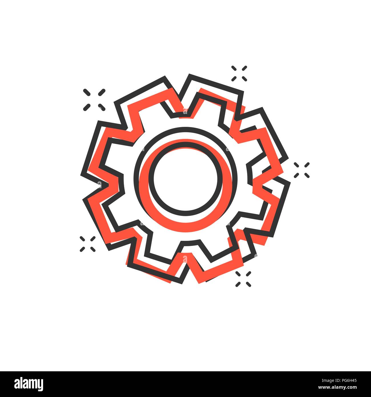 Vektor cartoon Zahnradsymbol im Comic-stil. Zahnrad Konzept Abbildung Piktogramm. Zahnrad Zahnrad business splash Wirkung Konzept. Stock Vektor
